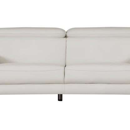71" White Italian Leather Sofa With Silver Legs