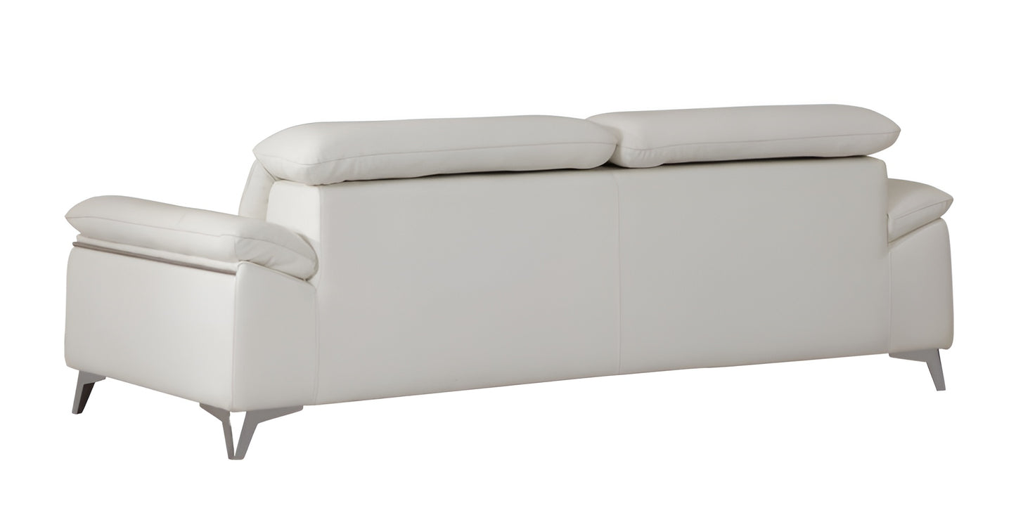 71" White Italian Leather Sofa With Silver Legs