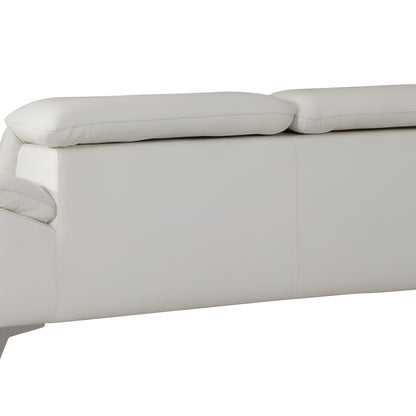 71" White Italian Leather Sofa With Silver Legs