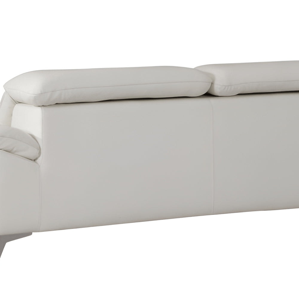 71" White Italian Leather Sofa With Silver Legs