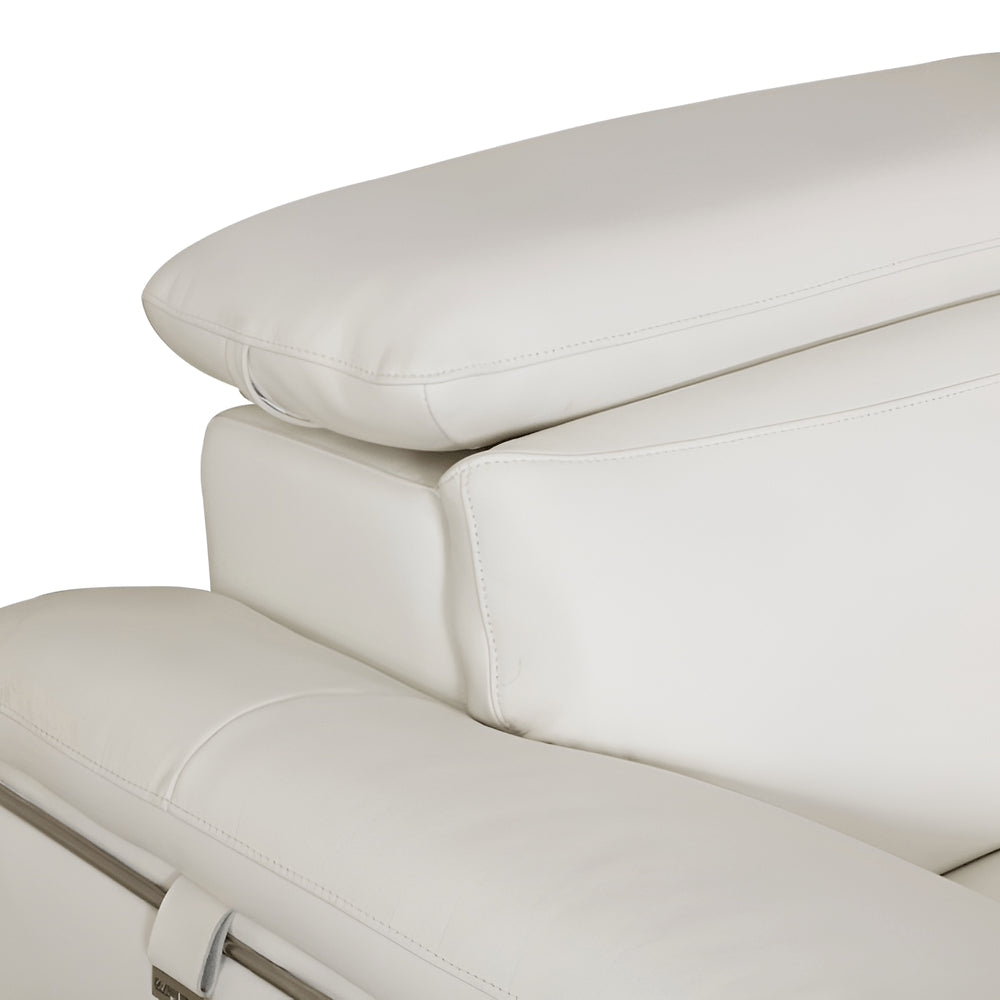 71" White Italian Leather Sofa With Silver Legs