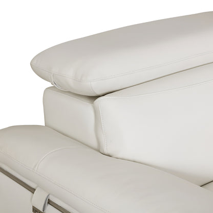 71" White Italian Leather Sofa With Silver Legs