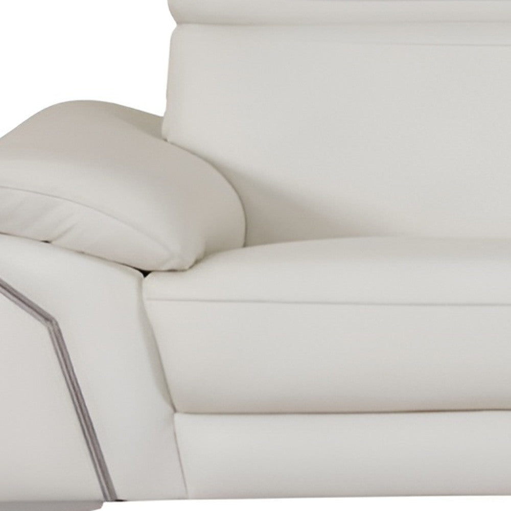 71" White Italian Leather Sofa With Silver Legs