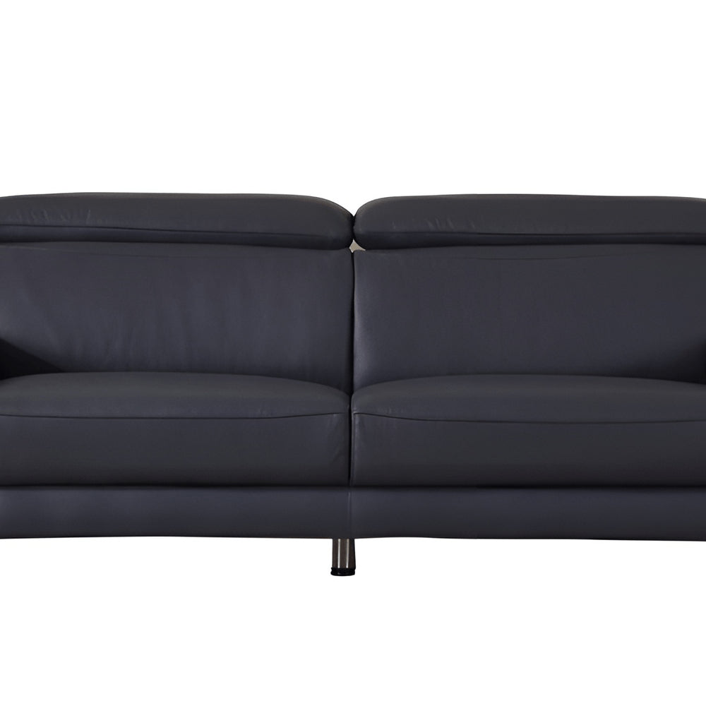 87" Blue Italian Leather Sofa With Silver Legs