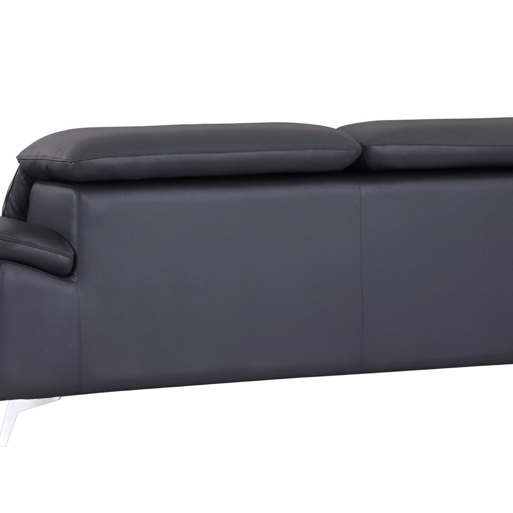87" Blue Italian Leather Sofa With Silver Legs