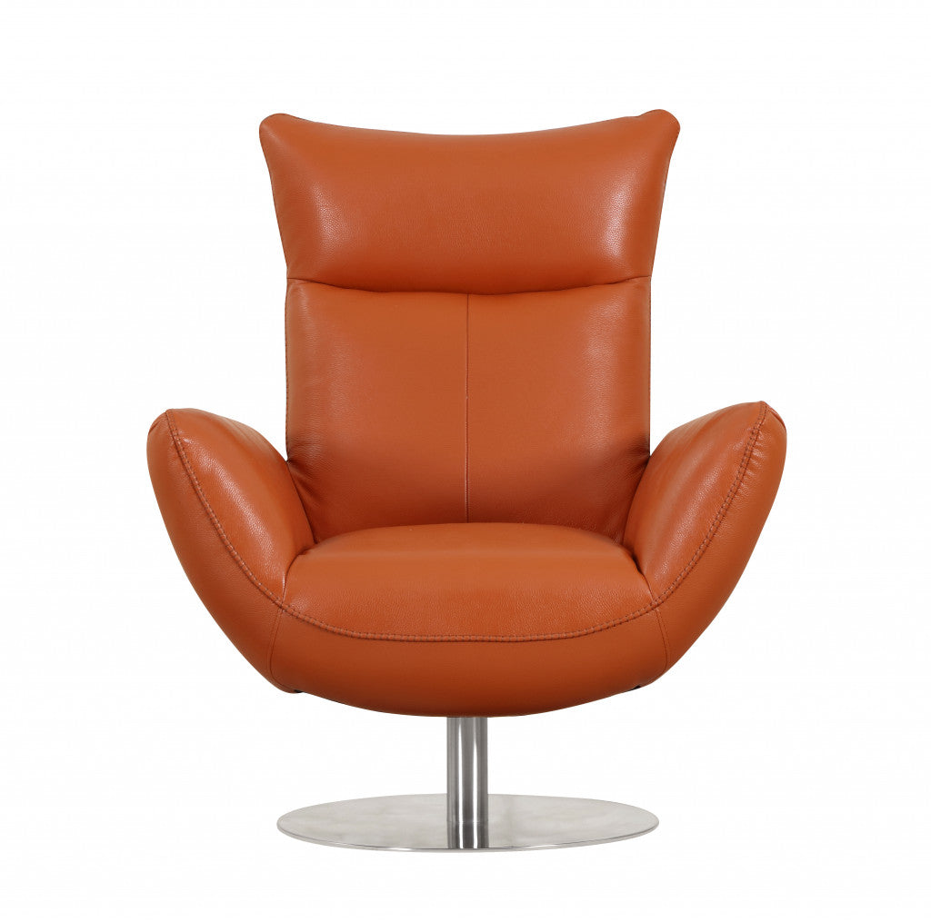 43" Orange Contemporary Leather Lounge Chair