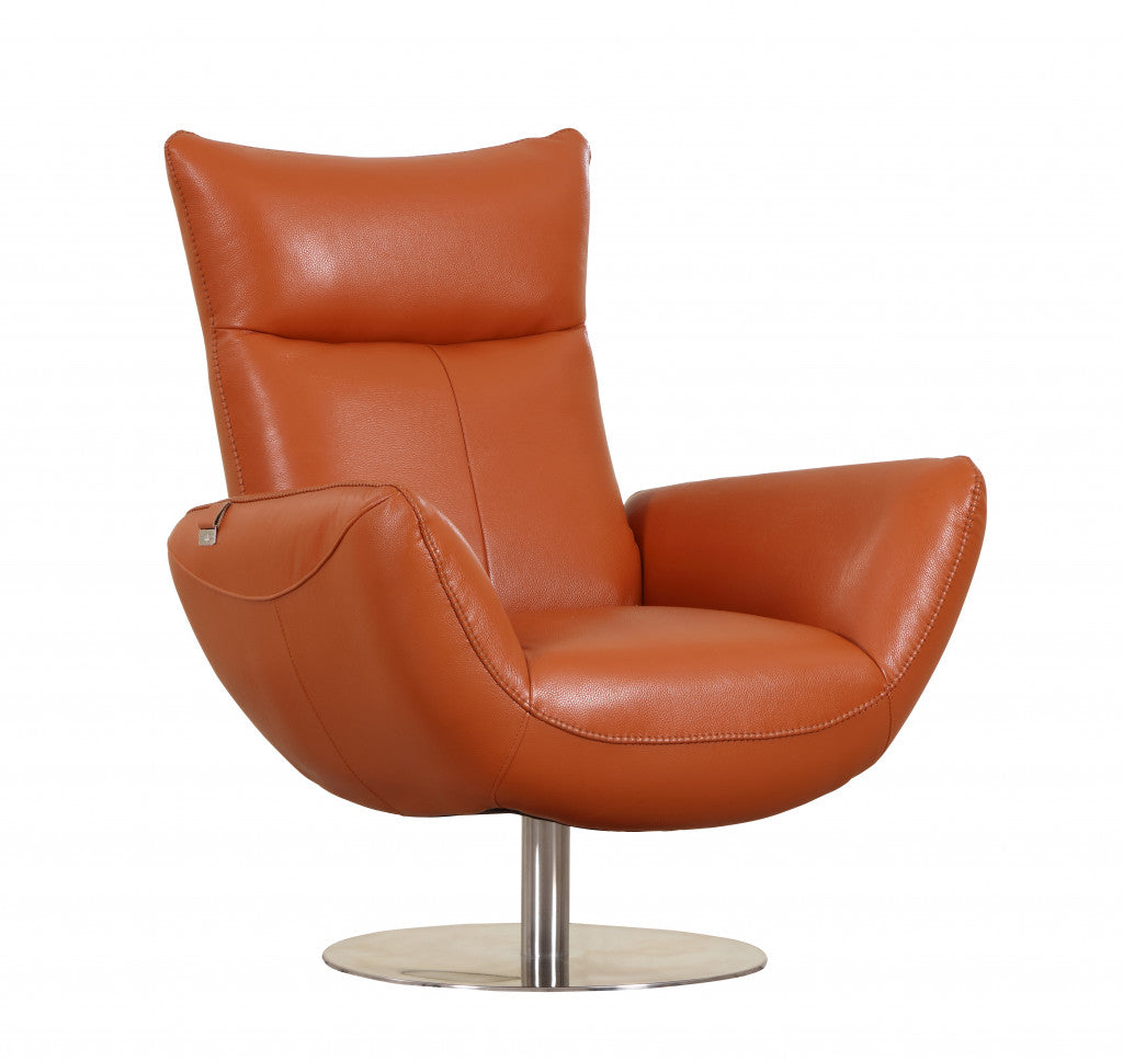 43" Orange Contemporary Leather Lounge Chair