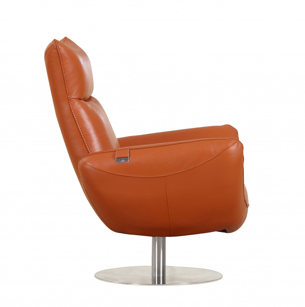 43" Orange Contemporary Leather Lounge Chair