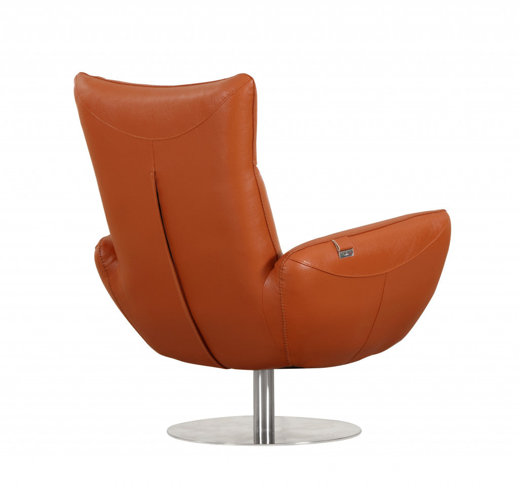 43" Orange Contemporary Leather Lounge Chair