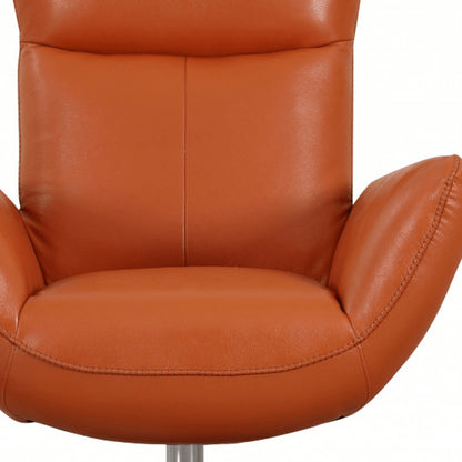37" Red And Silver Genuine Leather Swivel Lounge Chair