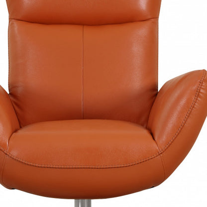 37" Red And Silver Genuine Leather Swivel Lounge Chair