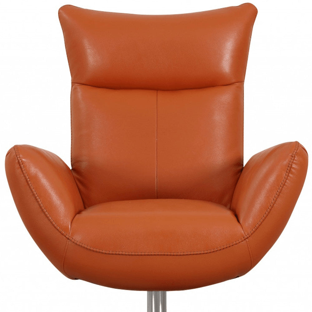 37" Red And Silver Genuine Leather Swivel Lounge Chair
