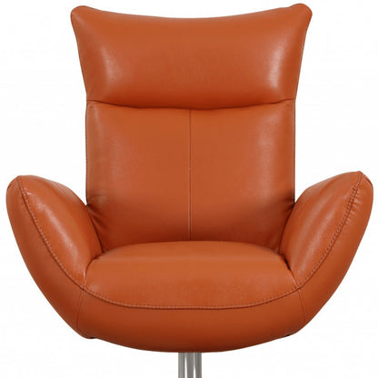37" Red And Silver Genuine Leather Swivel Lounge Chair