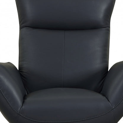 37" Red And Silver Genuine Leather Swivel Lounge Chair
