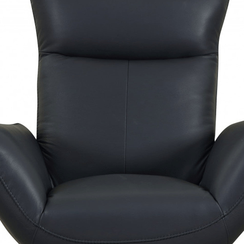 37" Red And Silver Genuine Leather Swivel Lounge Chair