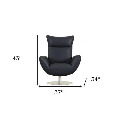 37" Red And Silver Genuine Leather Swivel Lounge Chair