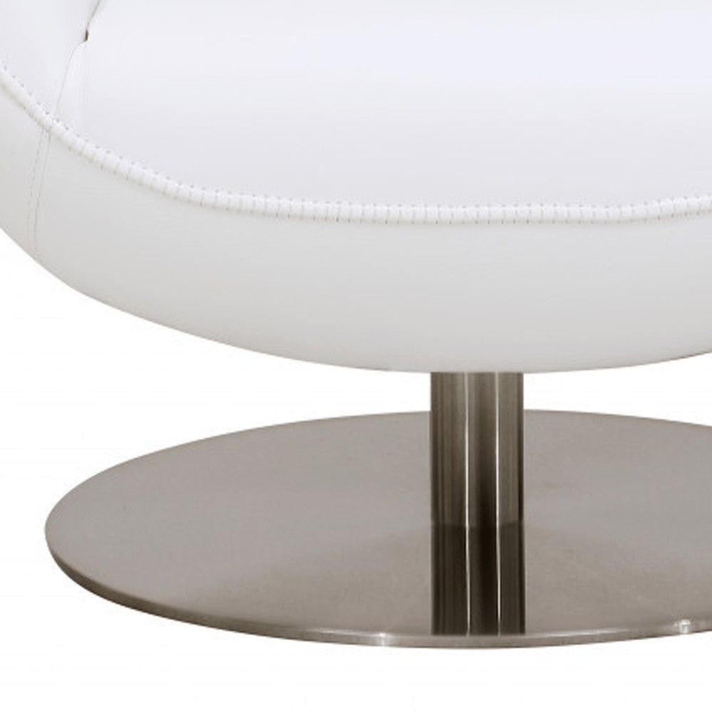 37" Red And Silver Genuine Leather Swivel Lounge Chair