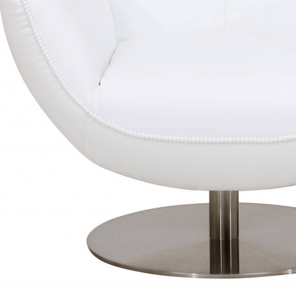 37" Red And Silver Genuine Leather Swivel Lounge Chair