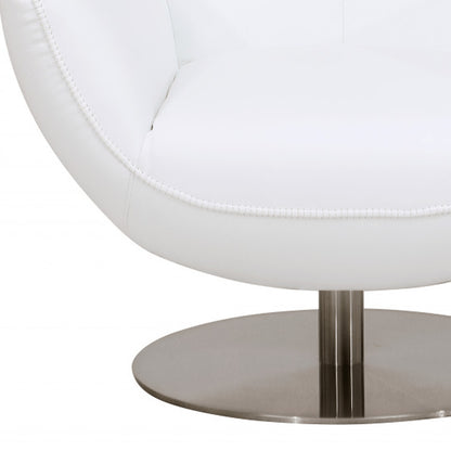 37" Red And Silver Genuine Leather Swivel Lounge Chair