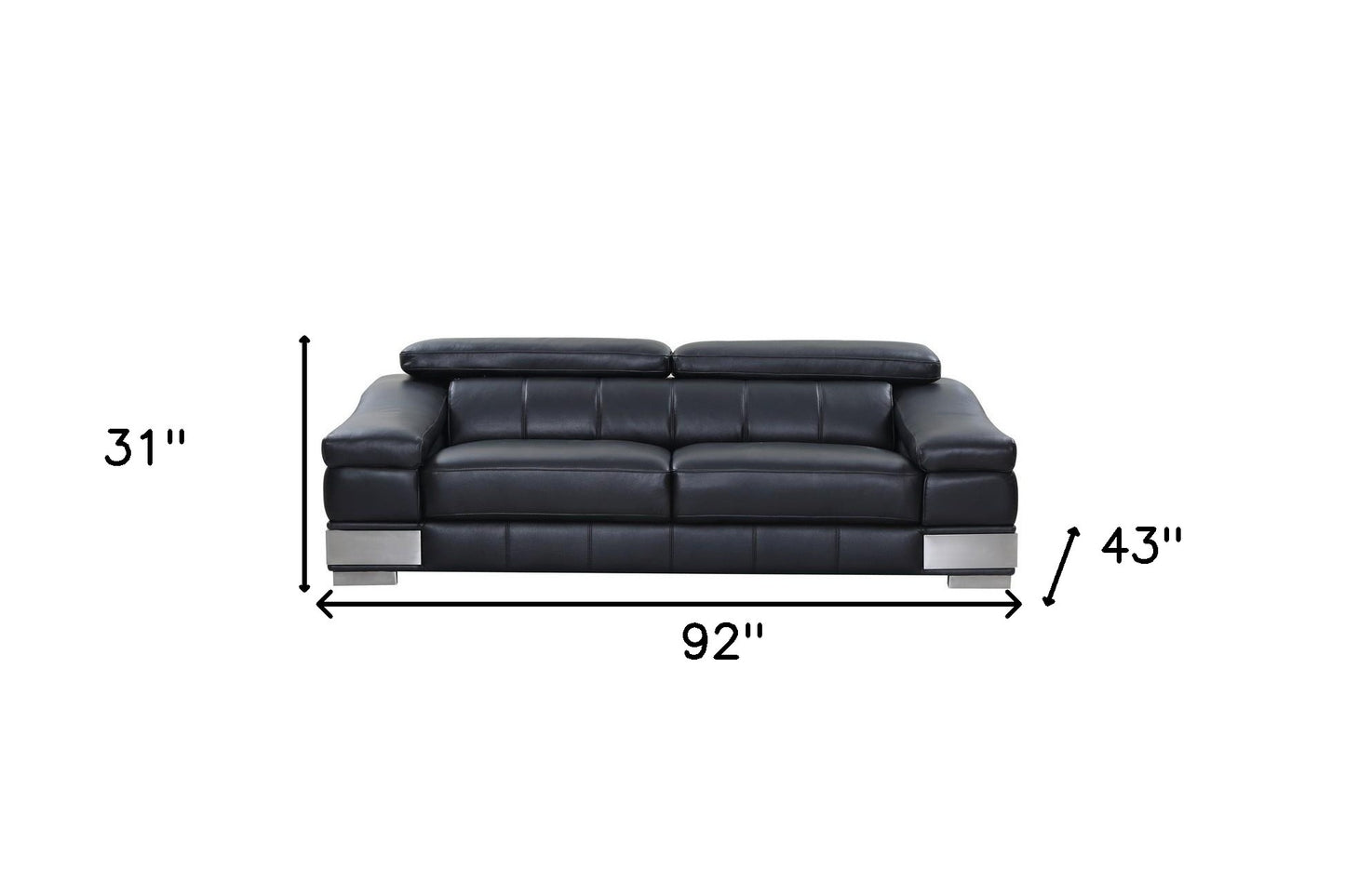 92" Black And Silver Italian Leather Sofa