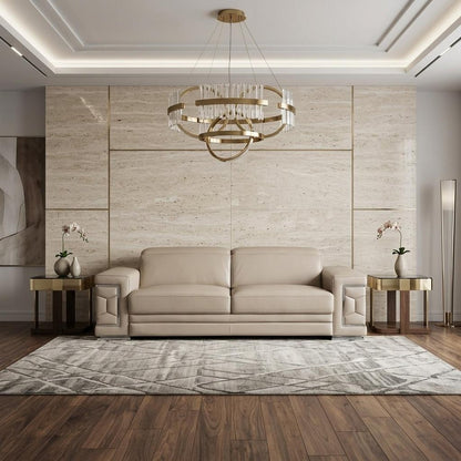 89" Beige Italian Leather Sofa With Silver Legs