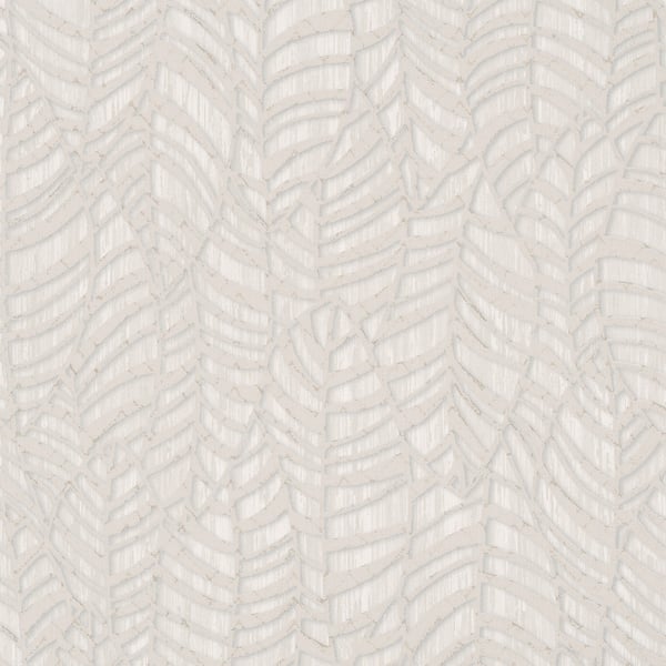 Cream textured wallpaper with a raised chevron and leaf pattern.