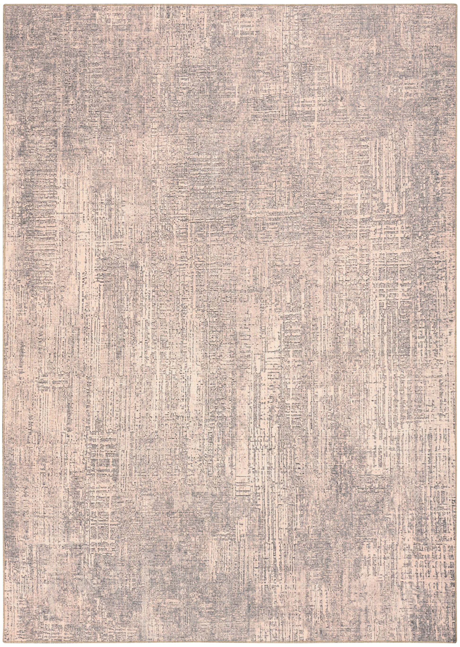 Rectangular beige-gray distressed abstract area rug with a subtle linear texture and muted tones, 8' x 10'.