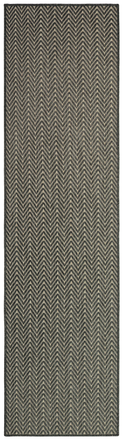 Charcoal & ivory chevron-pattern runner rug, 6' long, narrow rectangular woven textile for hallway or entryway.