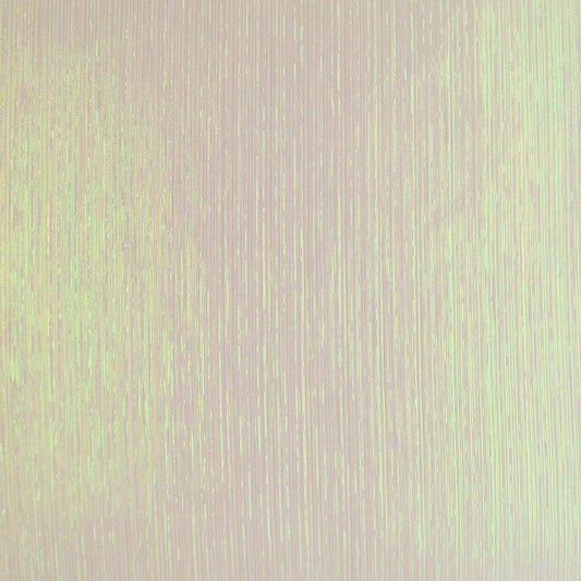 Pale pink iridescent fabric with fine vertical weave and subtle shimmer; lightweight textile for apparel.