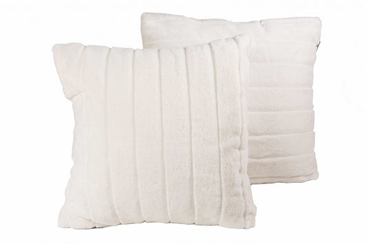 Set of Two Off-White Faux Fur Throw Pillow