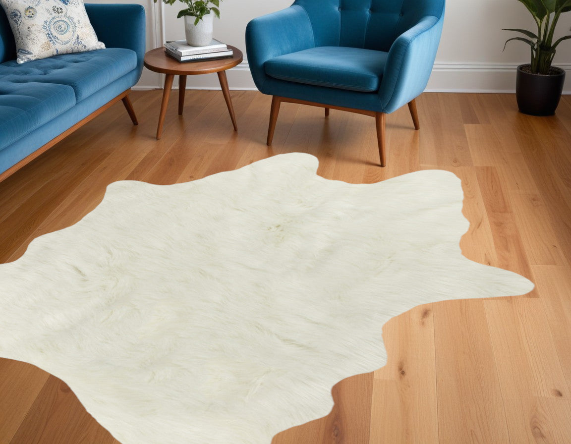 4' X 5' Off White Faux Cowhide Animal Print Cowhide Area Rug