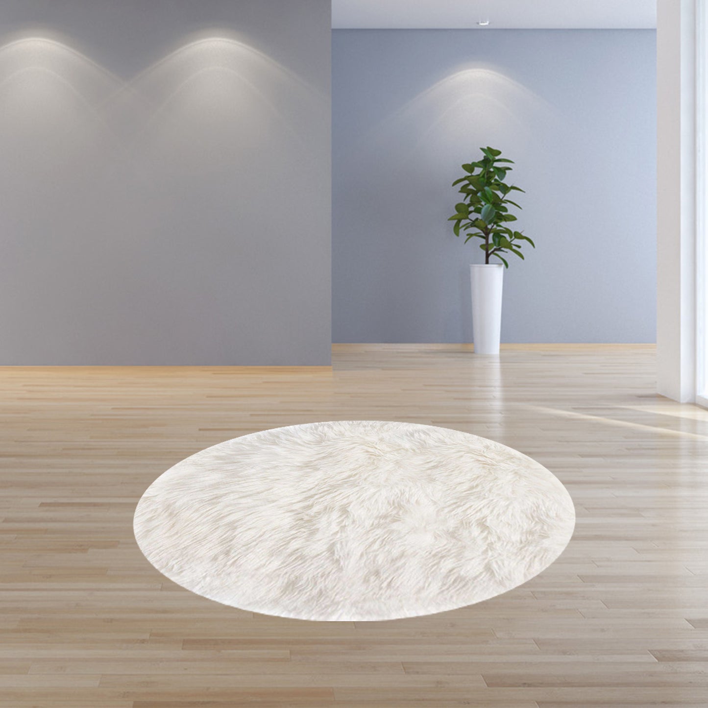 5' Off White Round Shag Sheepskin Area Rug