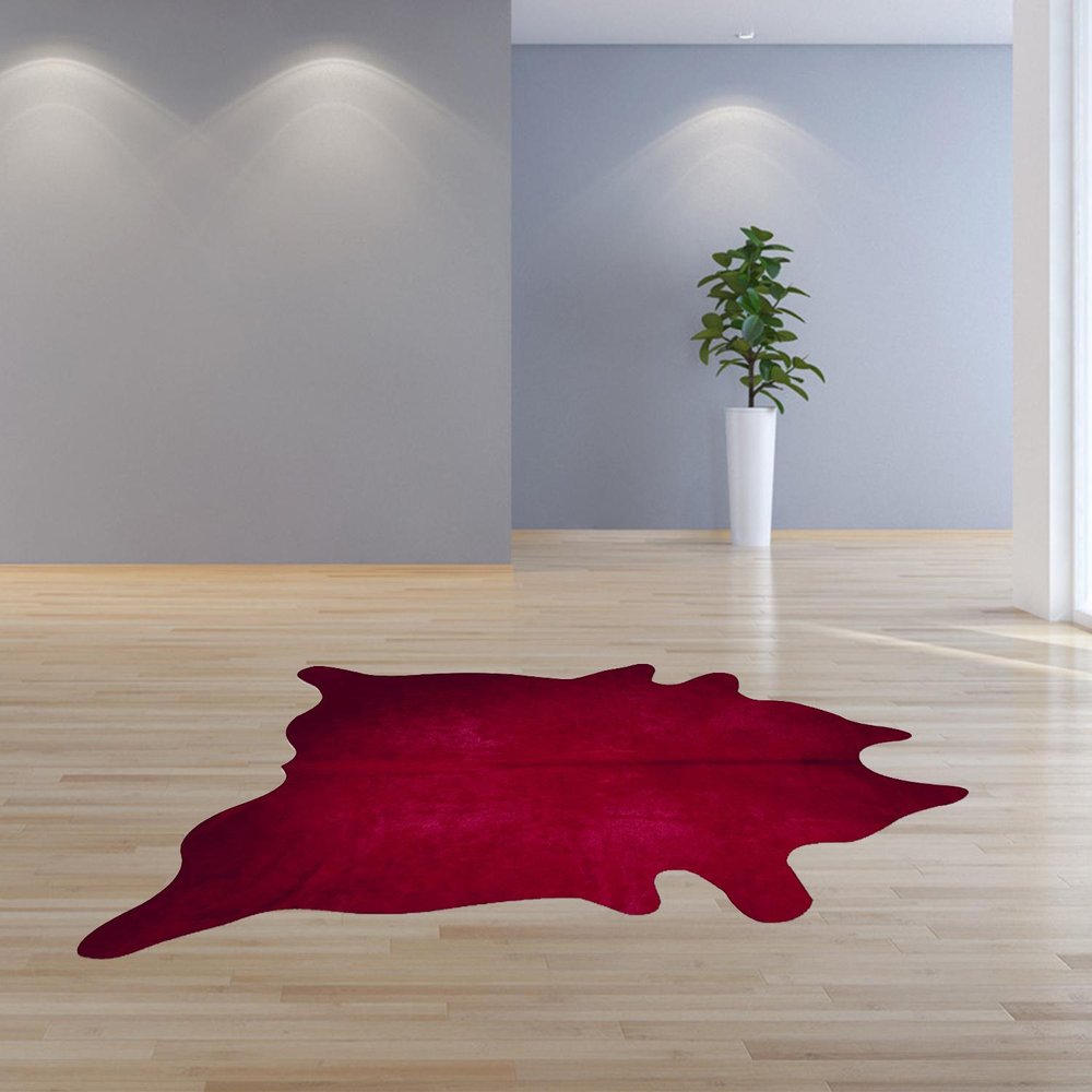 6' X 7' Burgundy Cowhide Area Rug