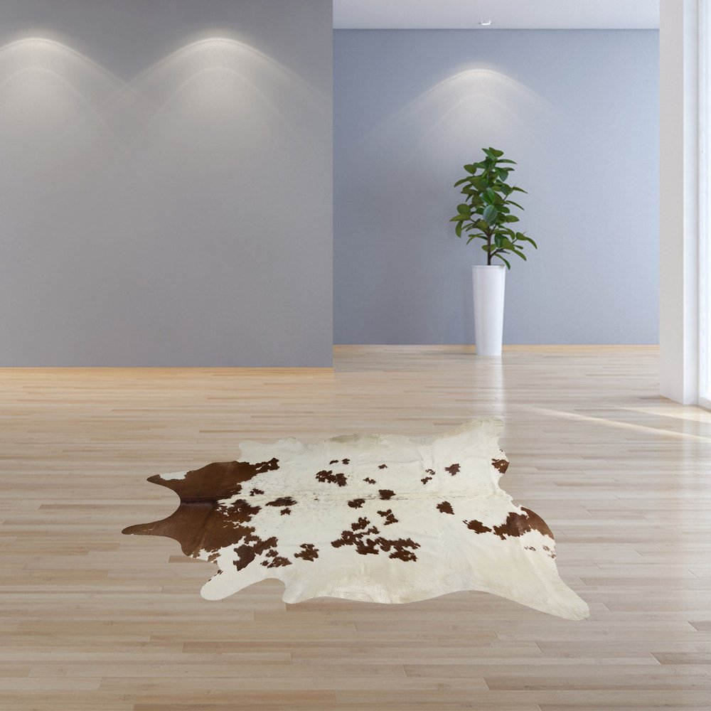 6' X 7' Brown And White Cowhide Cowhide Print Area Rug