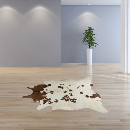 6' X 7' Brown And White Cowhide Cowhide Print Area Rug
