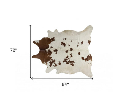 6' X 7' Brown And White Cowhide Area Rug