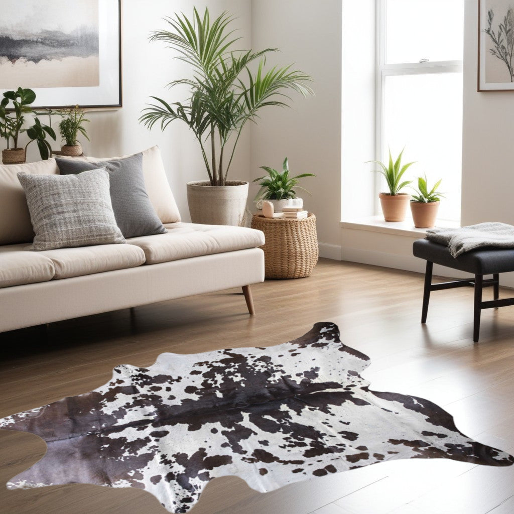 72" X 84" White And Black Cowhide  Rug