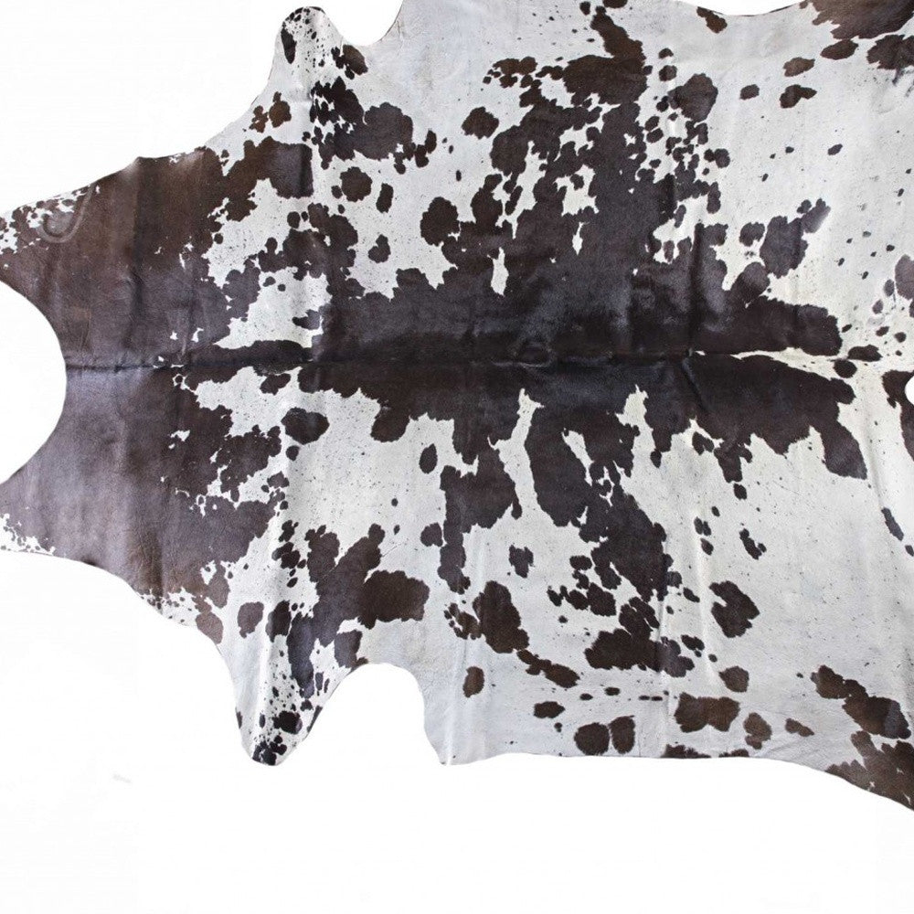 72" X 84" White And Black Cowhide  Rug