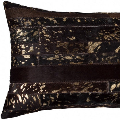 12" X 20" Gray and Silver Striped Cowhide Lumbar Throw Pillow