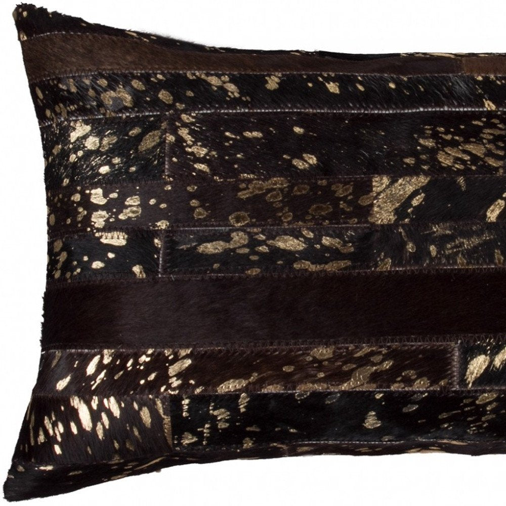 12" X 20" Gray and Silver Striped Cowhide Lumbar Throw Pillow