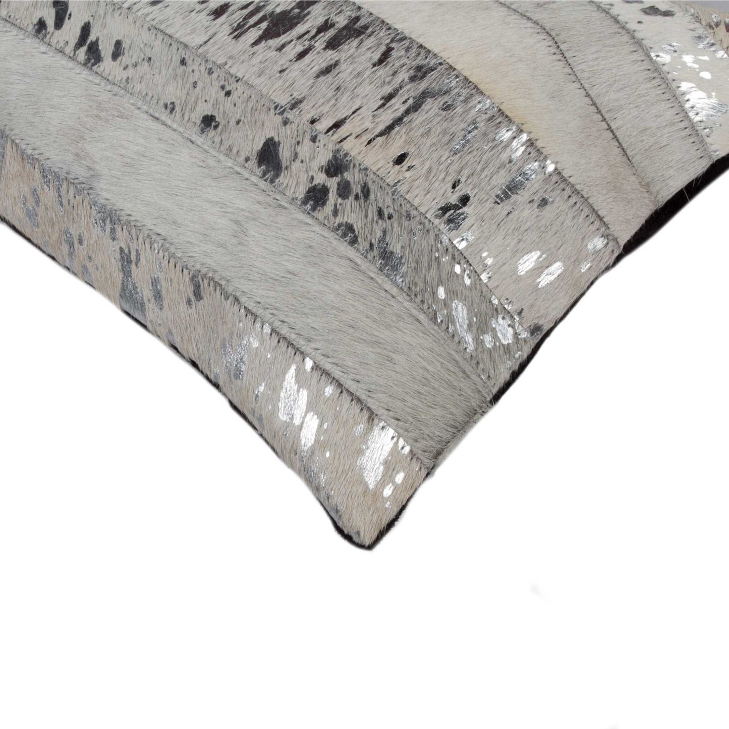 12" X 20" Gray and Silver Striped Cowhide Lumbar Throw Pillow