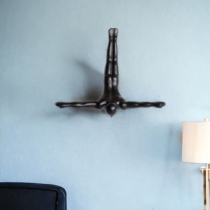 7" X 7" Black Resin Diving Man Hanging Dimensional Sculpture