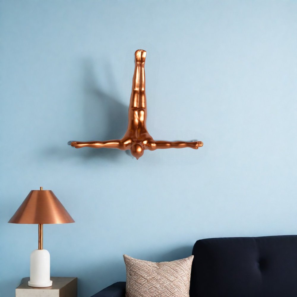 7" X 7" Black Resin Diving Man Hanging Dimensional Sculpture