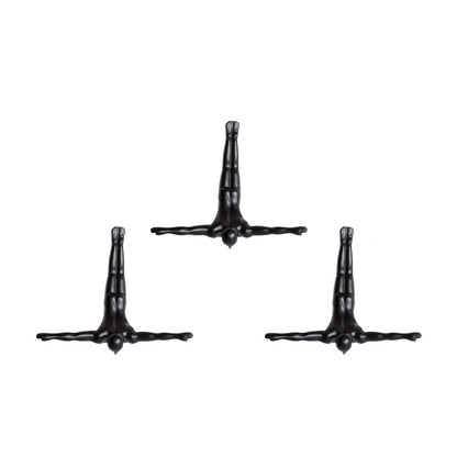 Set of Three Black Resin Diving Man Hanging Dimensional Sculpture