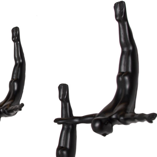 Set of Three Black Resin Diving Man Hanging Dimensional Sculpture