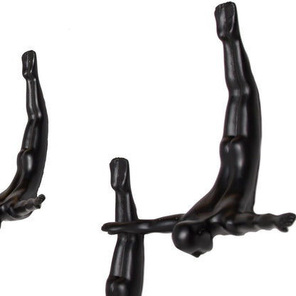 Set of Three Black Resin Diving Man Hanging Dimensional Sculpture