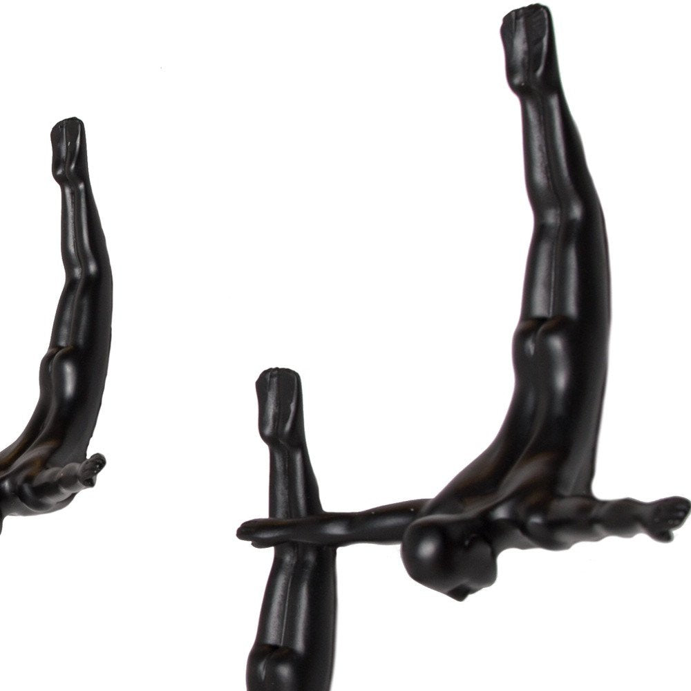 Set of Three Black Resin Diving Man Hanging Dimensional Sculpture