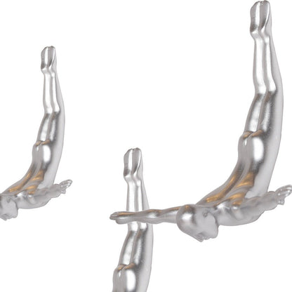 Set of Three Black Resin Diving Man Hanging Dimensional Sculpture