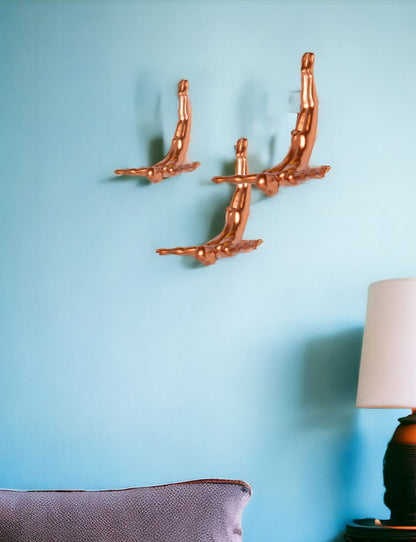 Set of Three Black Resin Diving Man Hanging Dimensional Sculpture