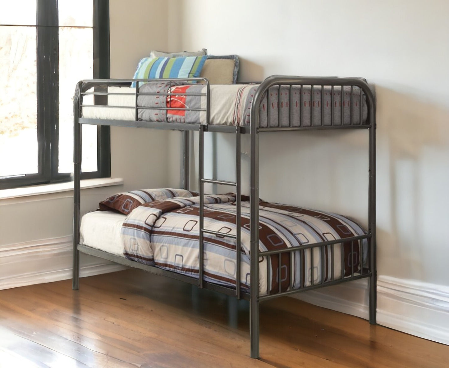 79" X 42" X 61" Gunmetal Metal Twin Over Twin Bunk Bed